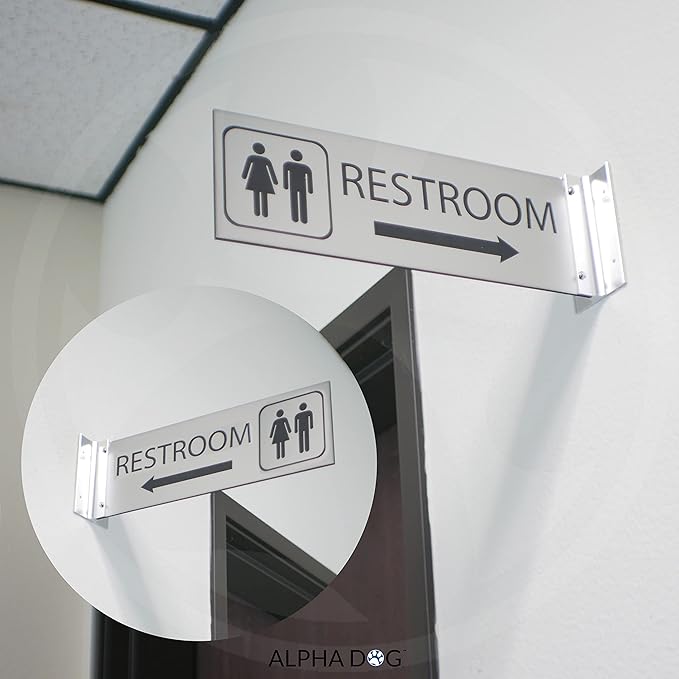 ALPHA DOG SIGNS Corridor Projecting Hallway Bathroom Sign, Left Arrow, - Image 4