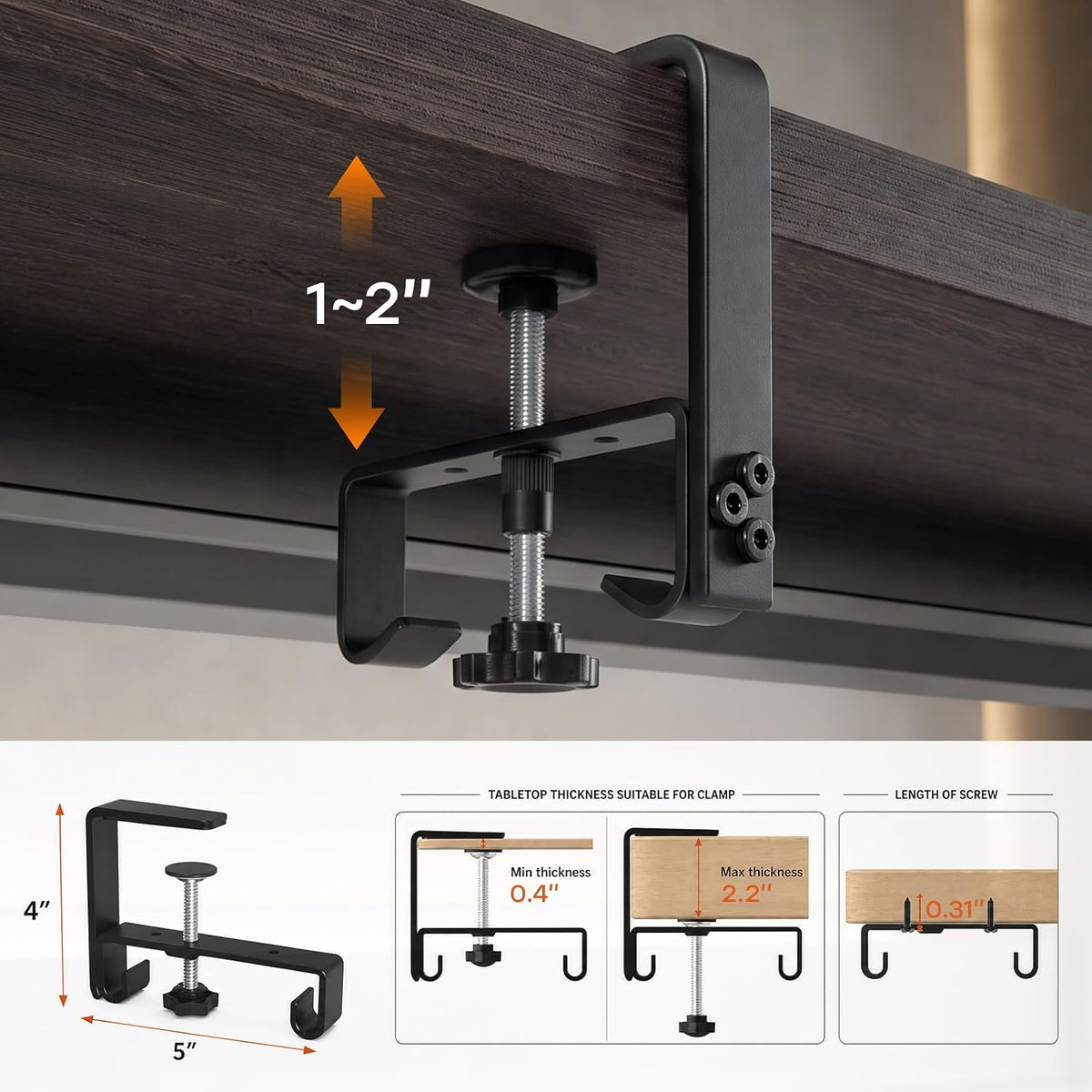 No Drill Under Desk Cable Management Tray, 28 Inch, Black
