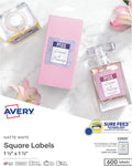 Avery® Printable Blank Square Labels, 1.5" x 1.5", Matte White, 600 Customizable Labels (22805)
