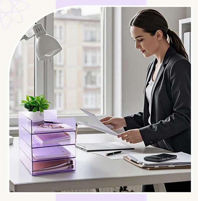 Harloon 4 Tier Acrylic Paper Tray 12.4 x 8.7 x 2.7 Inches Stackable Letter - Image 7