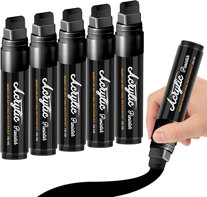 MEHVOR Acrylic Paint Markers, 5 Poster Markers Jumbo Black, 15mm Wide Tip by MEHVOR-EnrichYourLife