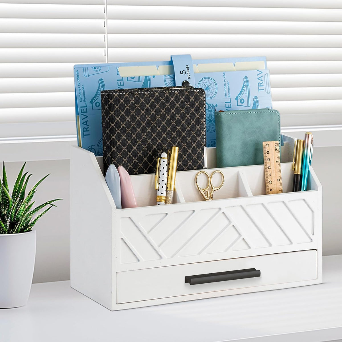 Desk Organizer with Drawer, Countertop Bill Mail Organizer and File Storage