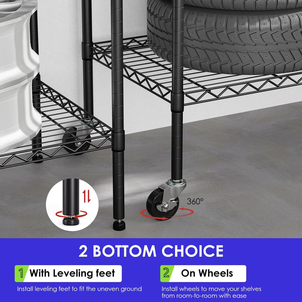 fdw | 6-tier wire shelf with wheels | showing dimensions
