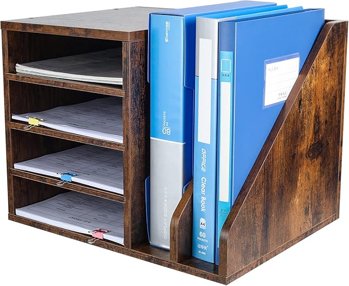 PAG Wood Desktop File Holder Organizer Mail Sorter by PAG
