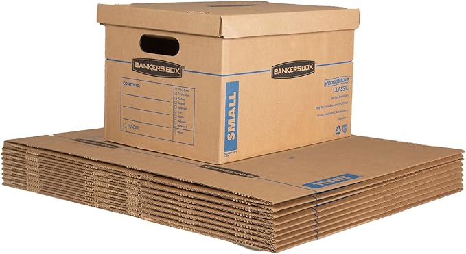 Bankers Box Small Classic Moving Box 10 Pack, Reinforced Handles, Tape-Free by BankersBox
