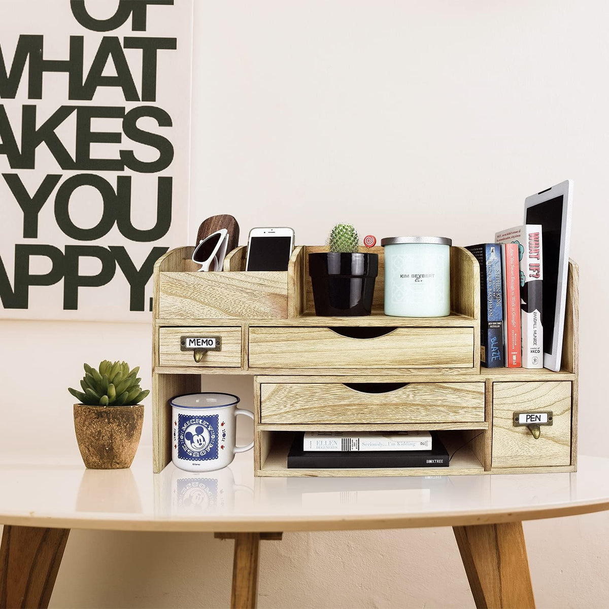 Ikee Design Large Extendable Wooden Desktop Organizer For Office Supplies