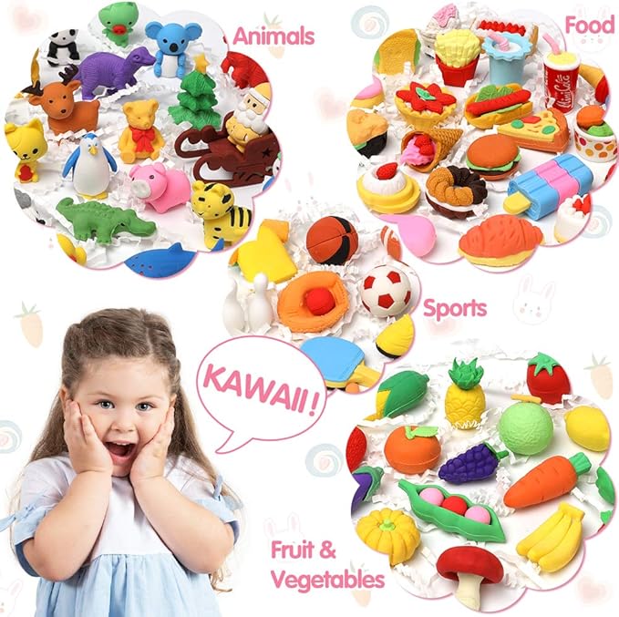 UMIKU 100 Pack Animal Pencil Erasers 3D Desk Pet - Image 6
