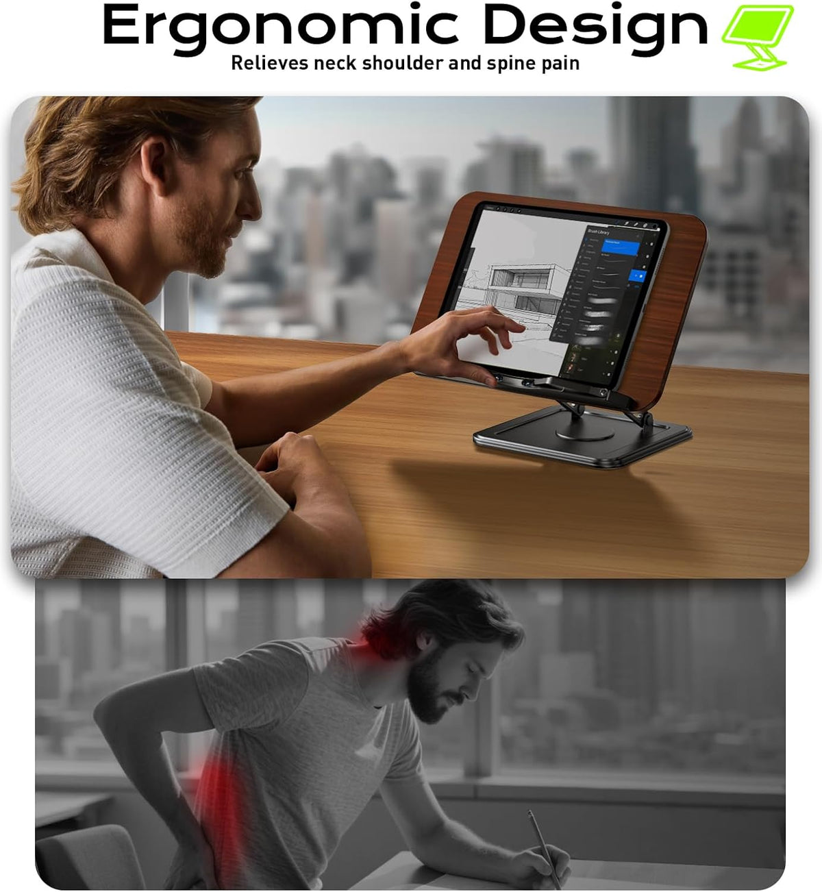 LOXP Book Stand for Reading, 360° Rotating Holder with Page Clip, Ergonomic