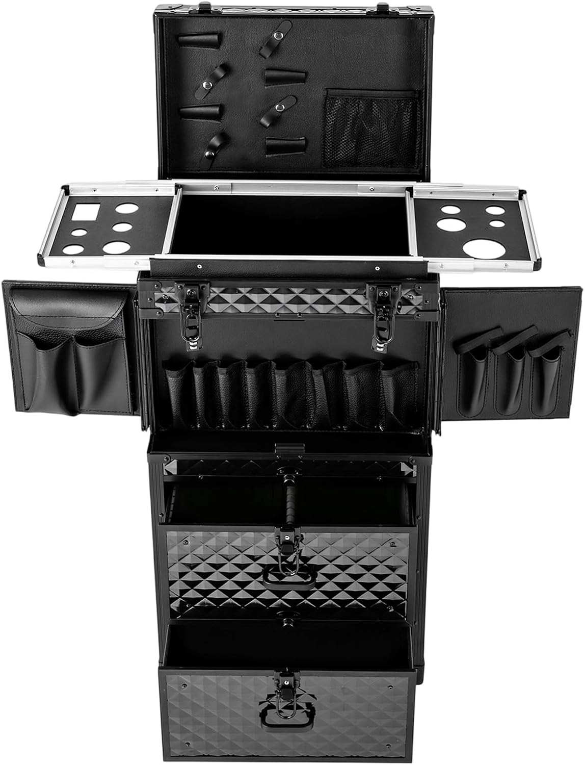 Rolling Makeup Train Case with Dual Password Locks, Aluminum Cosmetic Trolley...