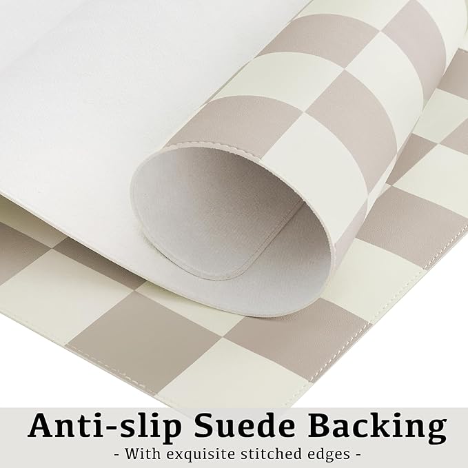 Ohocut Checkered Desk Mat, Large Cute Aesthetic Retro PU Leather Computer - Image 6