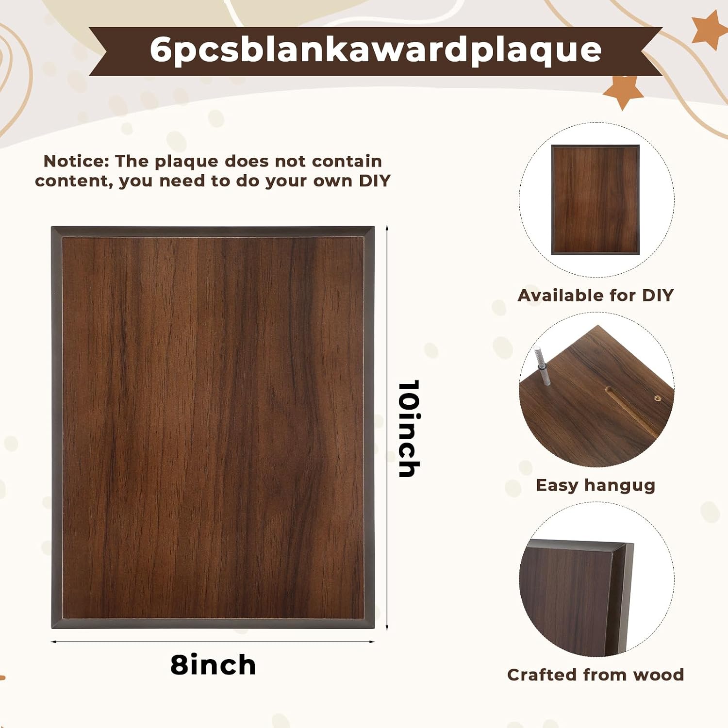 4 Pack 8x10 Inch Blank Plaque Walnut Wooden Plaque DIY Engraved Award Plaques for Thank You Photo Recognition Retirement Gift