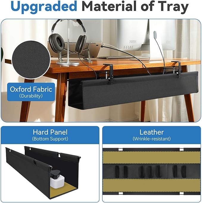 SHUWEI 36" Under Desk Cable Management Tray, Premium Fabric Cable Management - Image 3