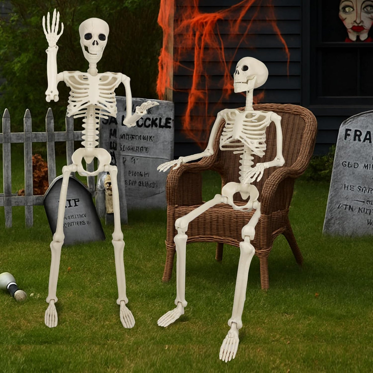 2 Pack 36'' Skeletons Halloween Decorations Outdoor: 3 FT Posable Ske...