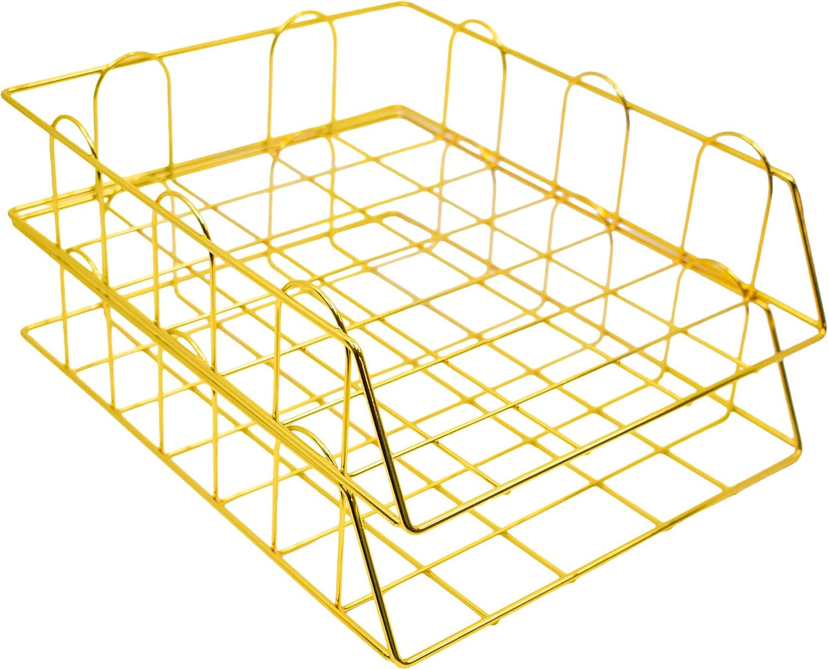 Gold Stackable W 9.75" X L 12" Desk Organizer Tray Set (2-Tier)