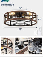 lediary 20" walnut caged low profile ceiling fan, package contents