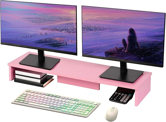 Qupui Dual Monitor Stand Riser, Large Computer Monitor Stand by Qupui