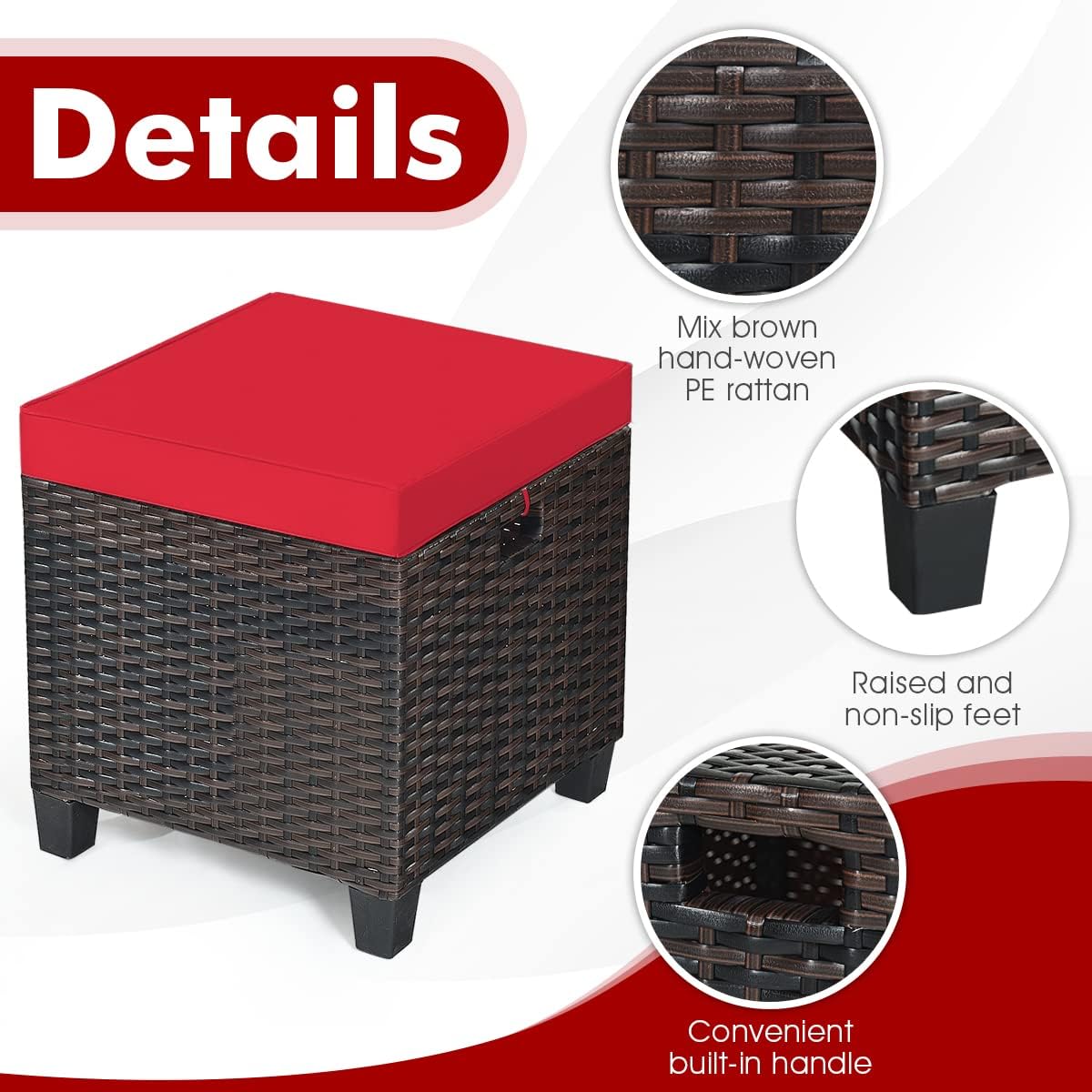 LDAILY Moccha 2 Pieces Patio Outdoor Ottoman, All Weather Rattan Patio Ottoma...