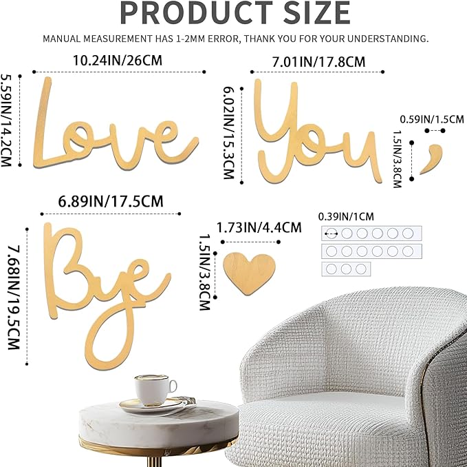 Wall Decor Large Gold Love You Bye Sign Hallway Entryway Door Wall Art Boho - Image 5