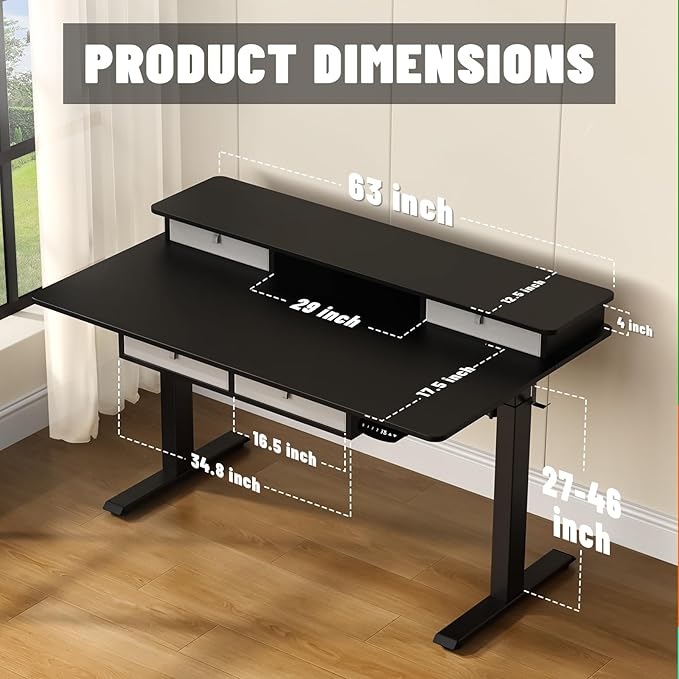 ExaDesk Electric Standing Widened Desk 63 * 30 Inches Adjustable Height - Image 3