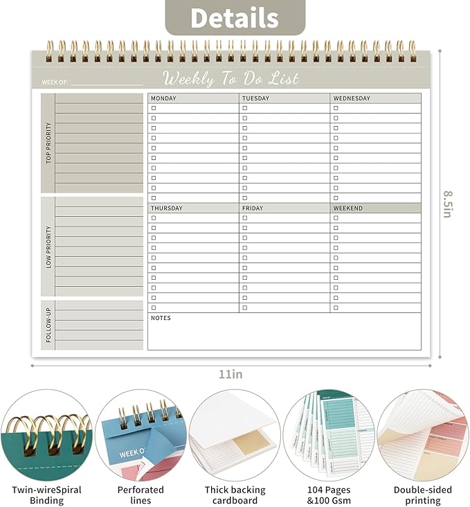 104 Pgs Weekly To Do List Notepad, 52 Duplex-Printed Undated Sheets 100 - Image 3