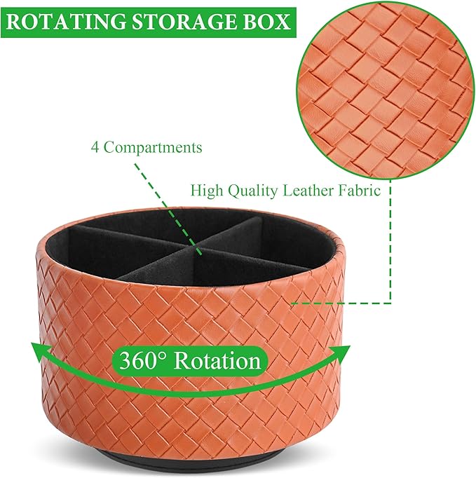 Hennaja Round Leather Art Supply Organizer, Remote Control Holder, 360 Degree - Image 3