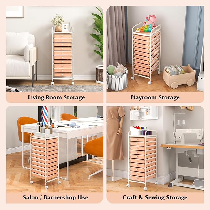 Giantex 10-Drawer Storage Cart w/Universal Wheel, Rolling Cart w/Handle - Image 8