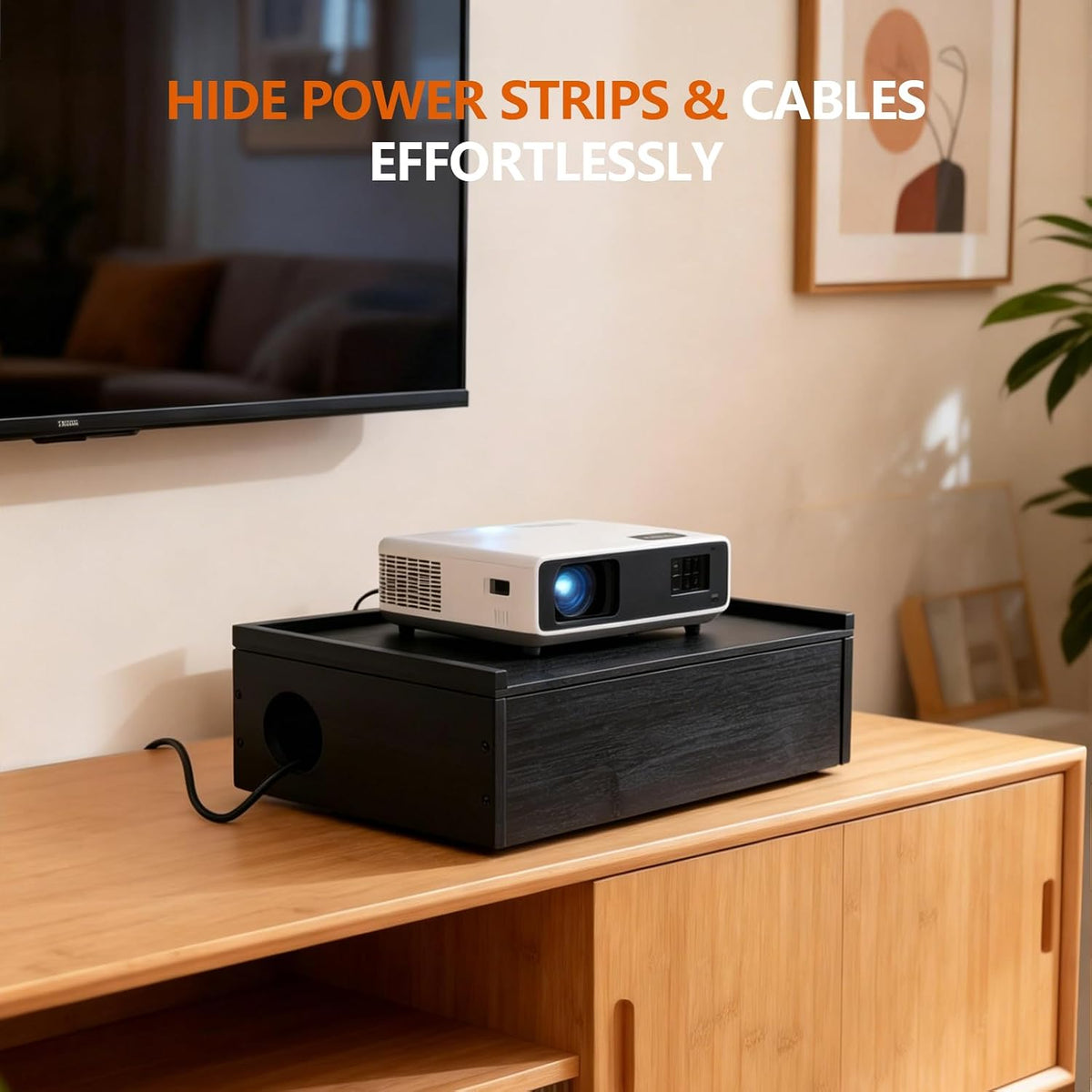 Wooden Cable Management Box - A Stylish Cable Storage Box, Suitable for Power...