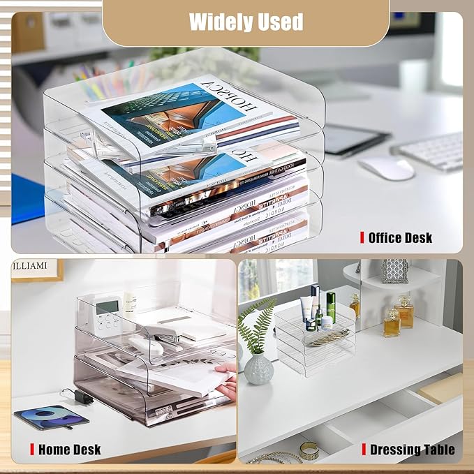 Clear Stackable Paper Trays 4 Pack, PET Letter Tray Desk Organizer, Desktop - Image 7