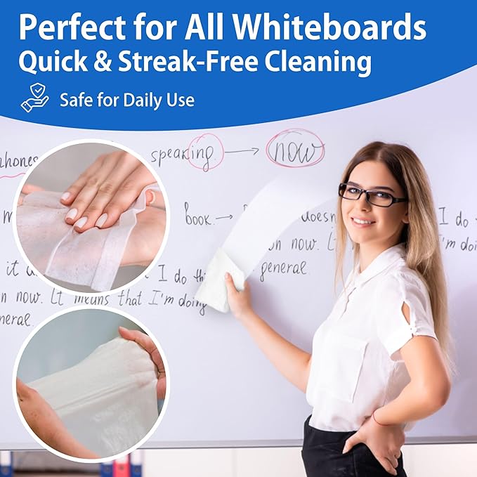 EXTRIC Whiteboard Cleaning Wipes, Low Odor White Board Cleaner 75 Per Canister - Image 2