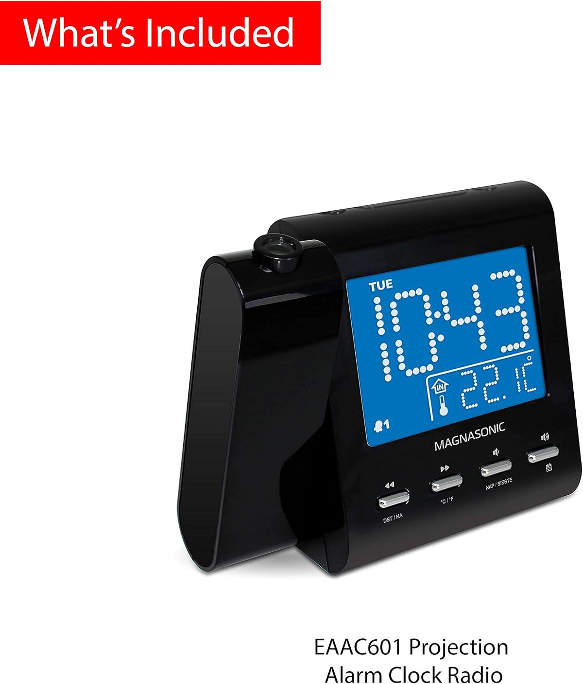 magnasonic projection alarm clock with am/fm radio, battery, view 9