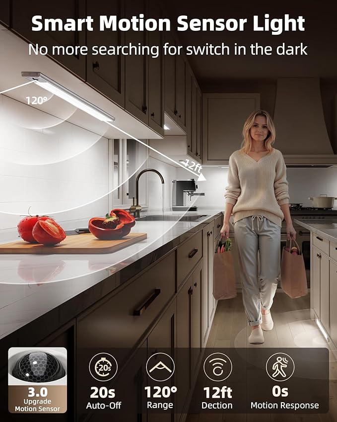 EZVALO 3 Pack Under Cabinet Lighting, 4000mAh Rechargeable Motion Sensor Light - Image 3