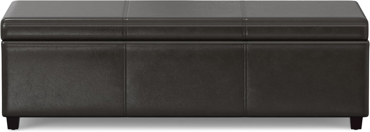 SIMPLIHOME Avalon 60" Wide Fabric Storage Ottoman in Tanners Brown