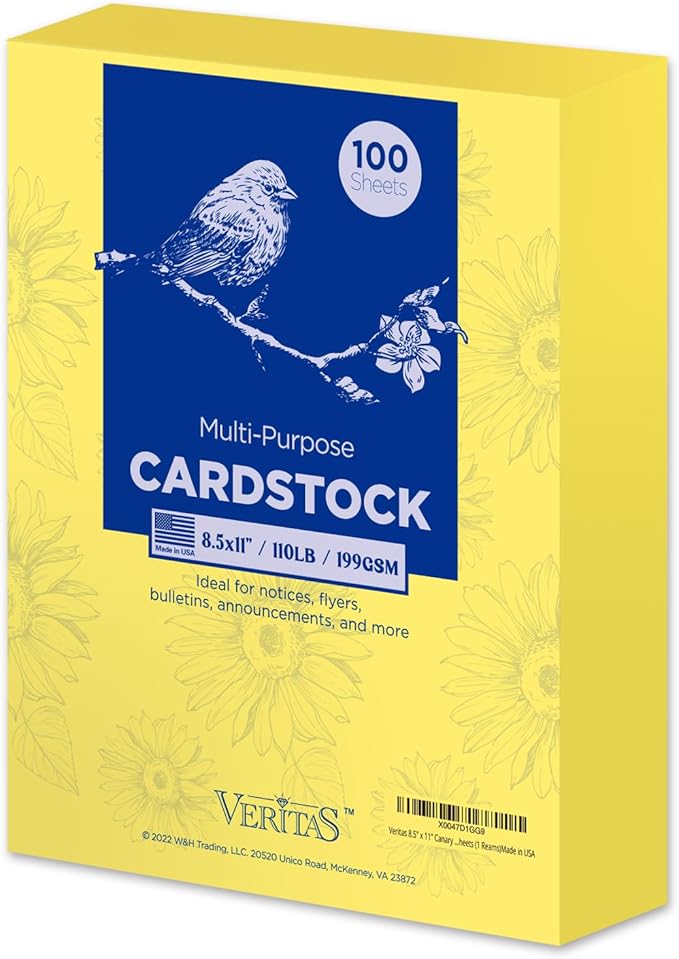Veritas Yellow Colored Cardstock, 8.5" x 11" Colored Copy paper, 110LB/199GSM by WritePads