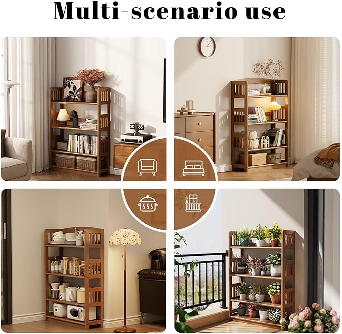 AnywaysWood 4 Tier Solid Wood Open Shelf Bookcase, Modern Wooden Display - Image 3