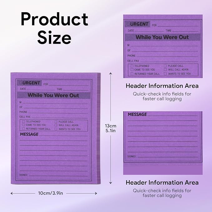 9Pack Phone Message Pads for Office, 4 x 5 Inch Self-Stick Note Pads, While You - Image 2