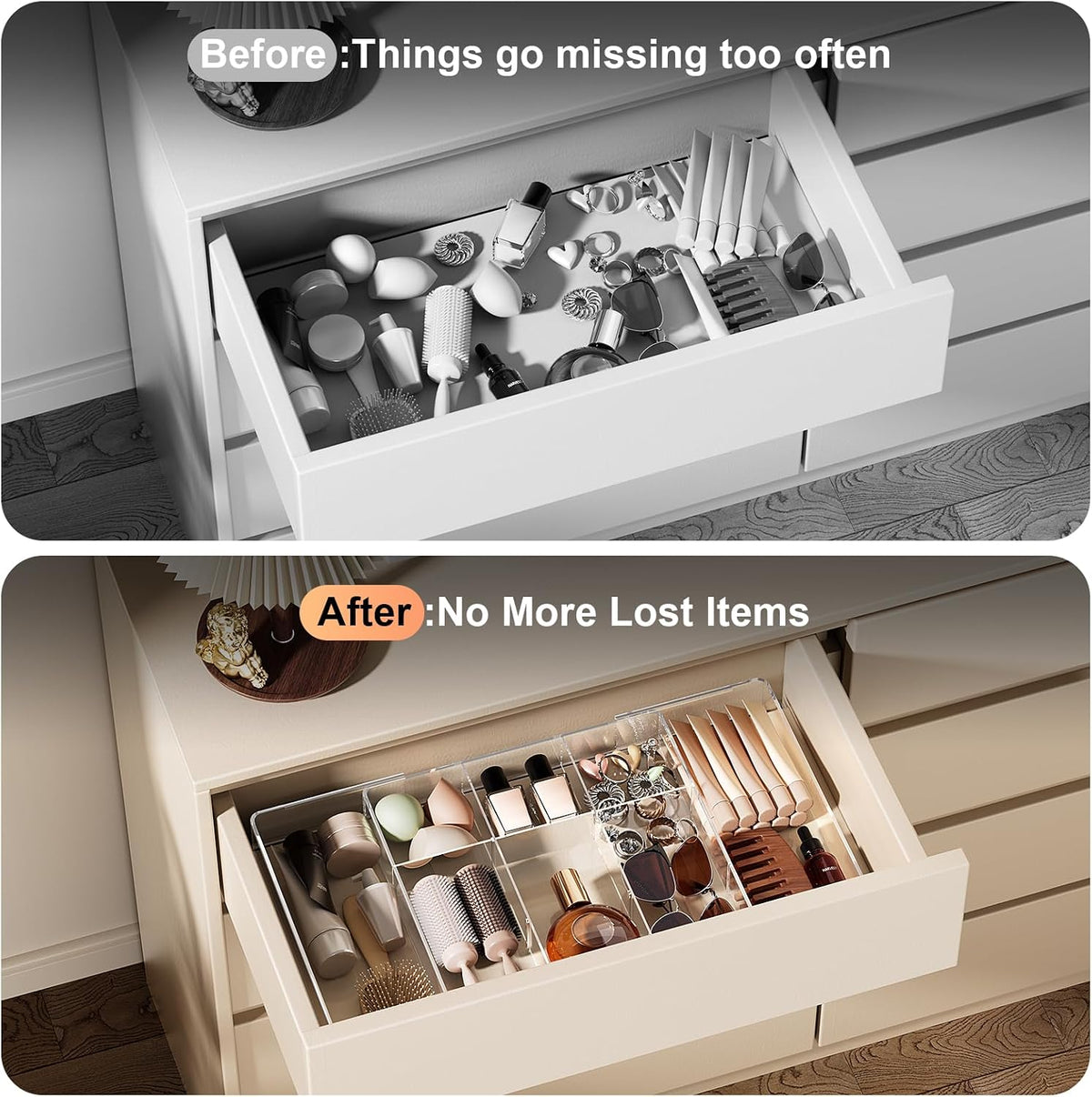 Acrylic Expandable Desk Drawer Organizer with 11 Adjustable Compartments