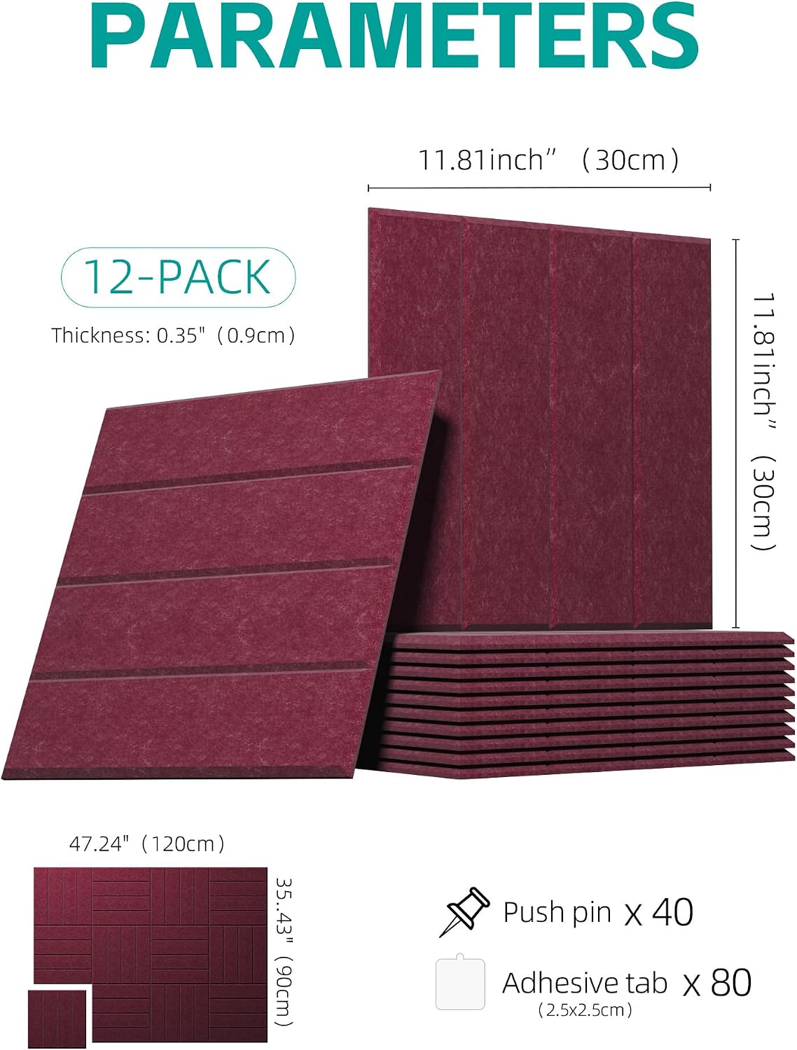 Felt Bulletin Board Tiles 48"x36", 12-Pack, Self-Adhesive Pin Board...