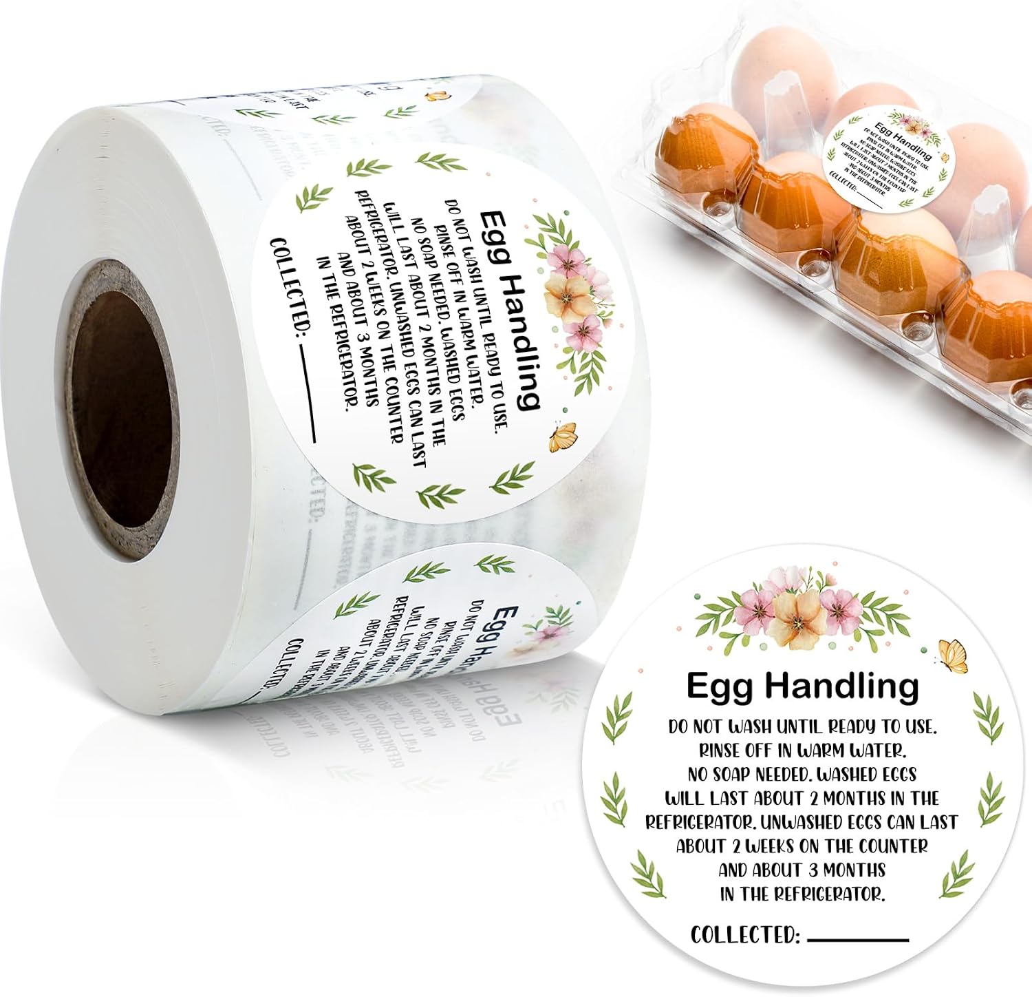 Fulmoon 2 Inch 500 Pcs Farmers Fresh Eggs Stickers Paper Market Egg Handling Stickers for Easter Unwashed Egg Labels Creative Easter Decoration Gifts (White)