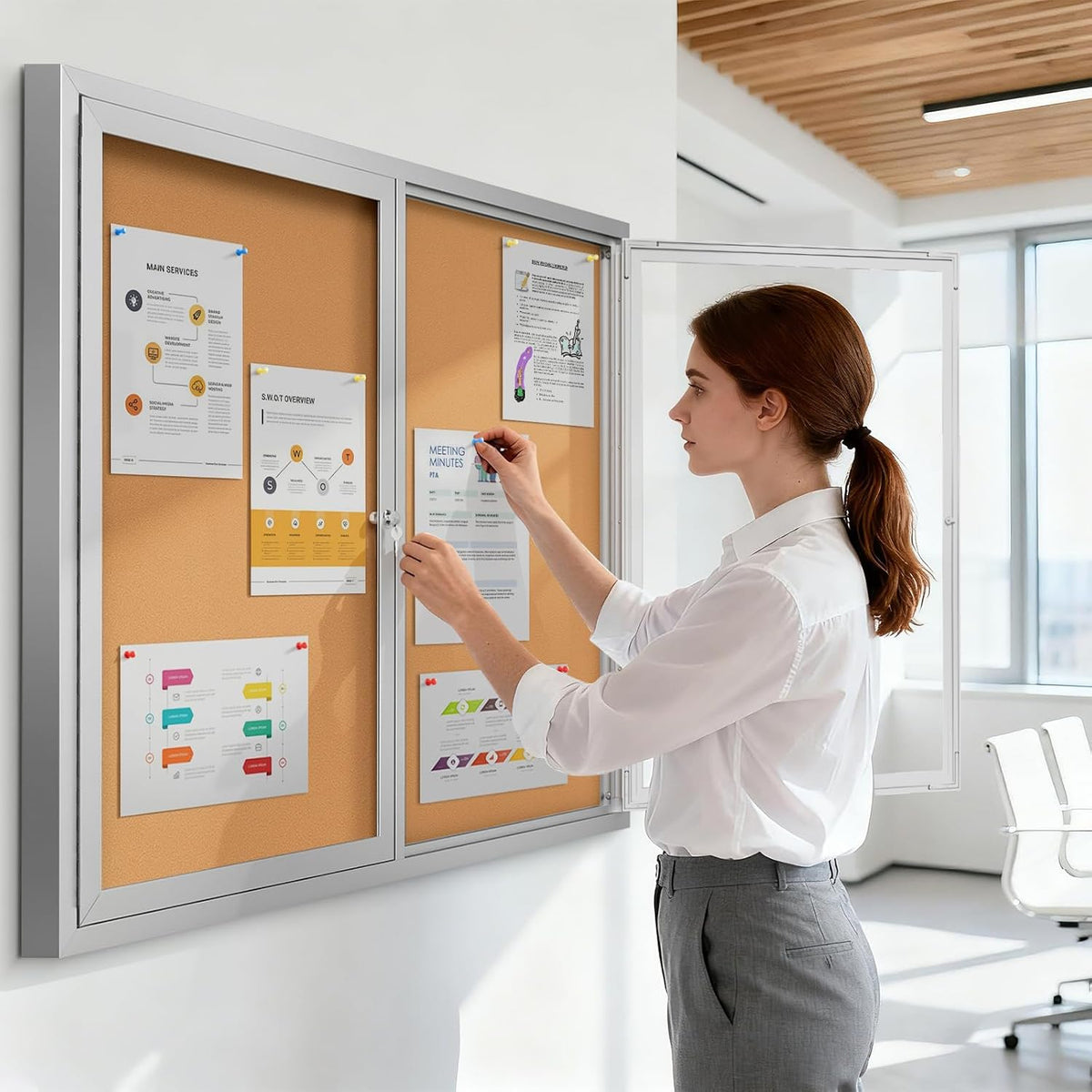 SWANCROWN 48x34in Outdoor Enclosed Bulletin Board,Locking Door Display Case