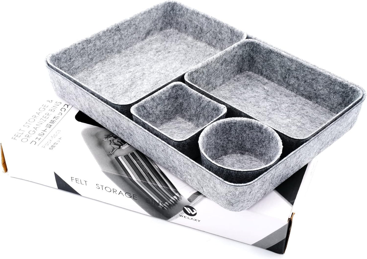 WELAXY Office Desk Drawer Organizer Trays Felt Storage Bins Paper Letter Tray...