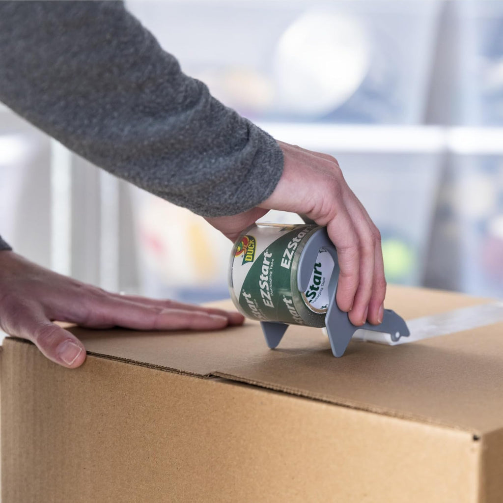 Duck EZ Start Packing Tape with One-Handed Dispenser | Frustration-Free, Whisper Quiet, Beginner-Friendly, Moving & Shipping Boxes, Clear, 1.88 Inch x 55 Yards