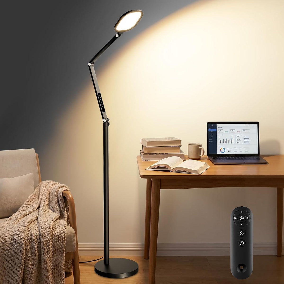 LitONES Eye-Care LED Floor Lamps, Remote, 69" Standing Read Lamp, 30 Modes