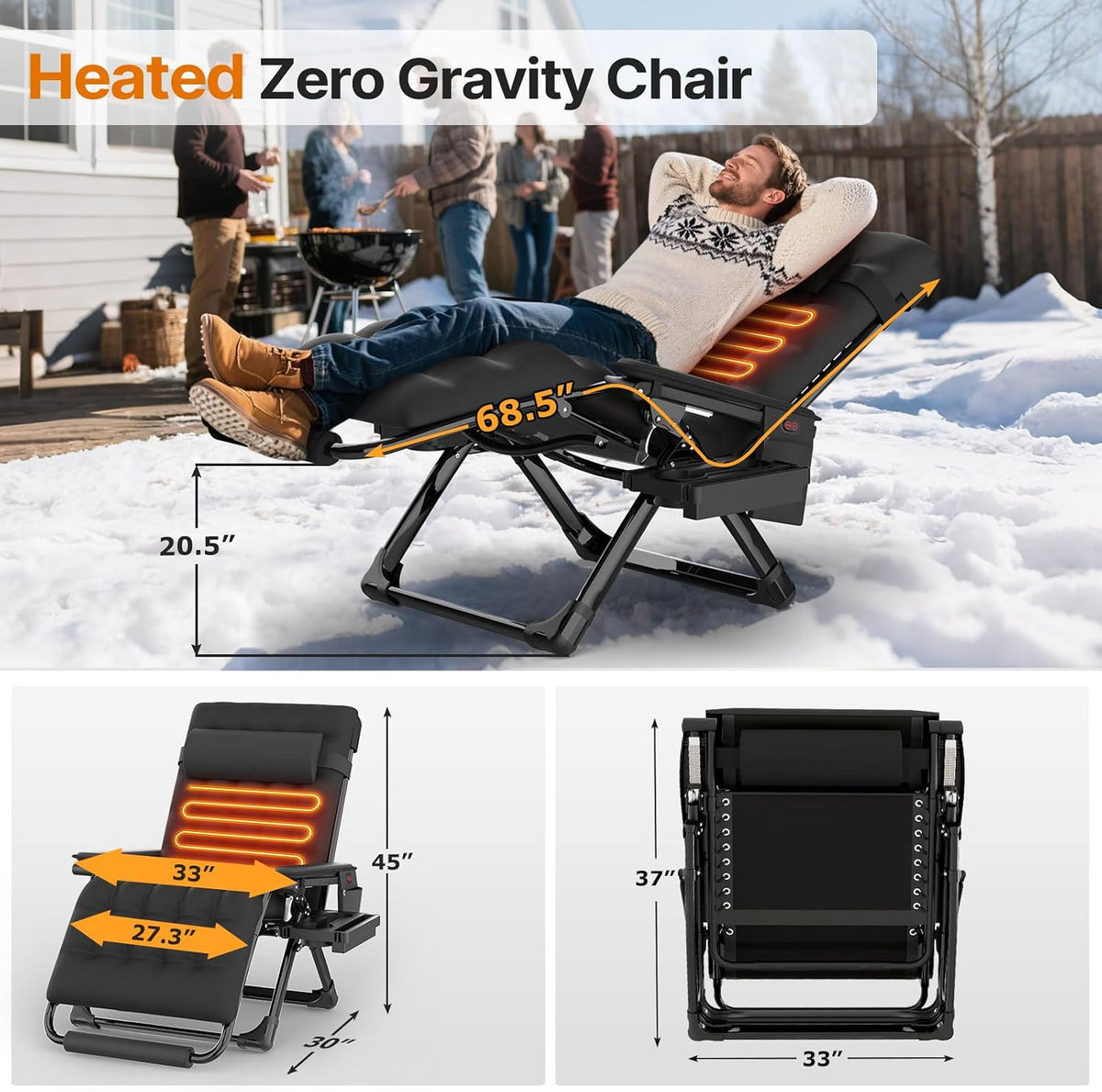 Suteck Heated Zero Gravity Chair, 33" XXL Oversized Reclining Lounge Chairs