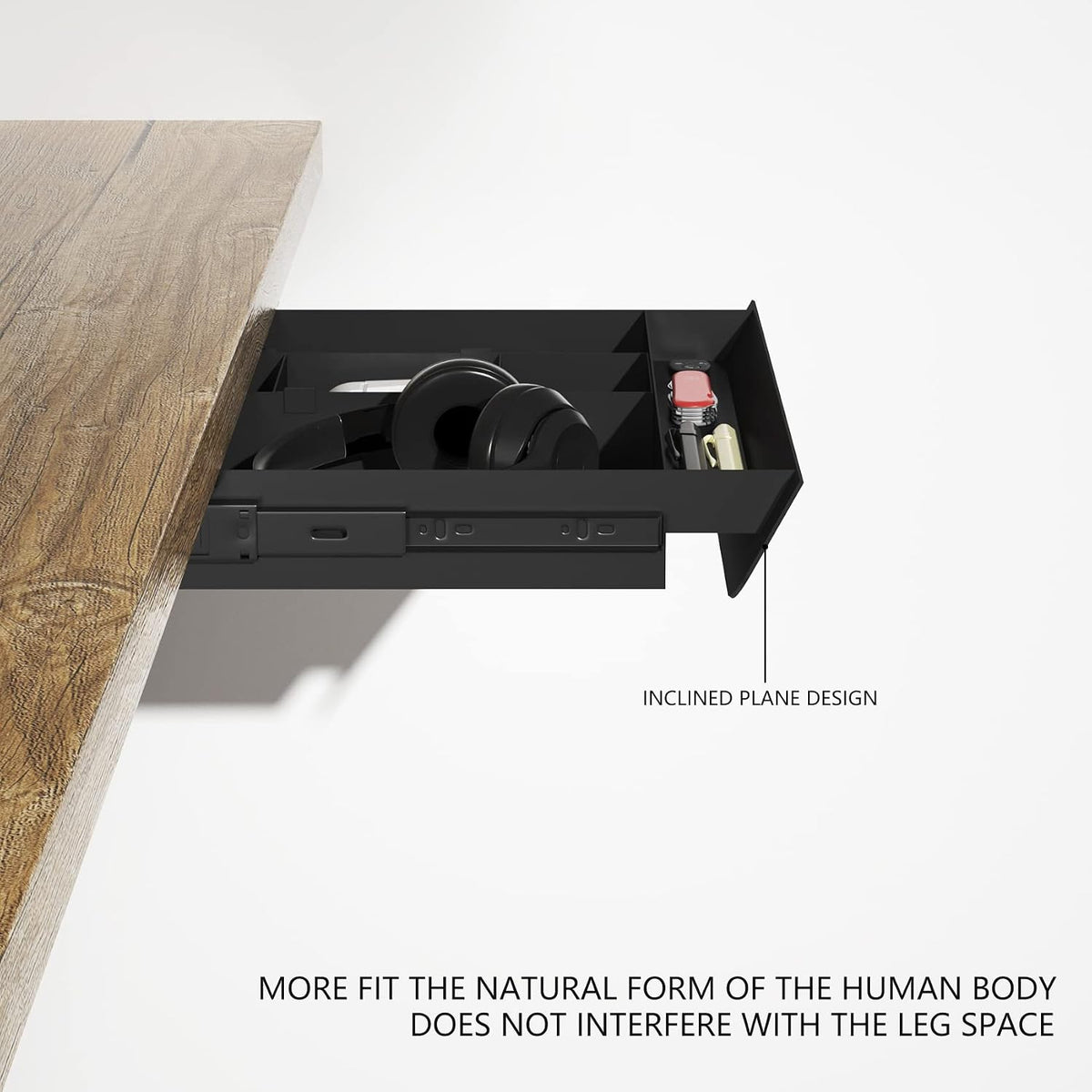 Under Desk Mounted Sliding Pull-out Drawer with Pencil Tray and Slide Storage...