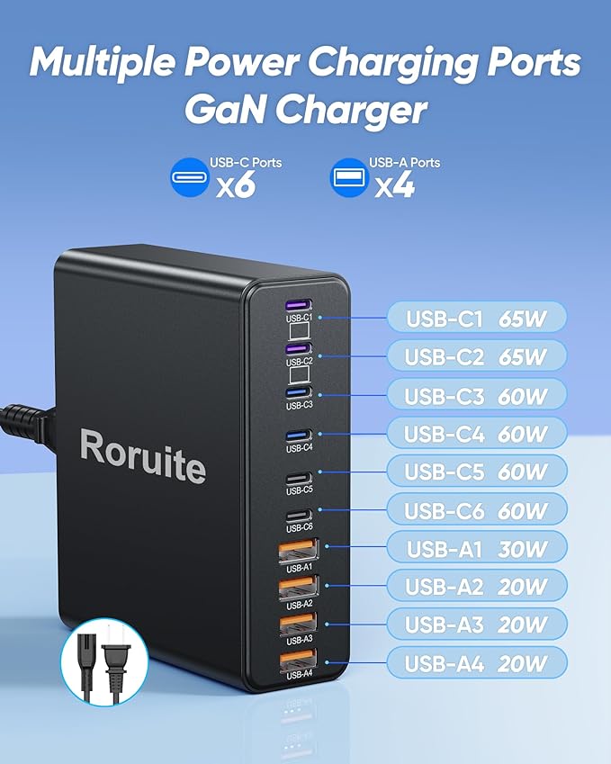 460W USB C Charger Block, 10-Port Charging Station GaN Fast Charger Block Type - Image 3