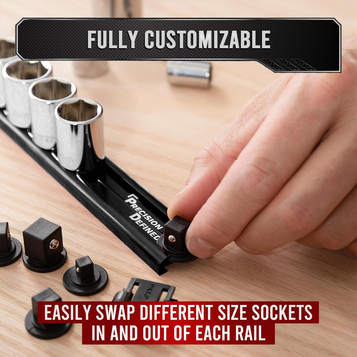 Precision Defined Aluminum Tool Socket Holder 3-Piece Set | Black, 1/4-Inch x...