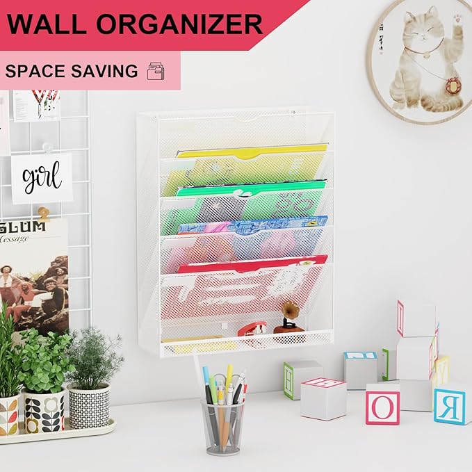 GDINDINFAN Hanging Wall File Organizer 6 Tier Wall Mounted File Holder Document - Image 2
