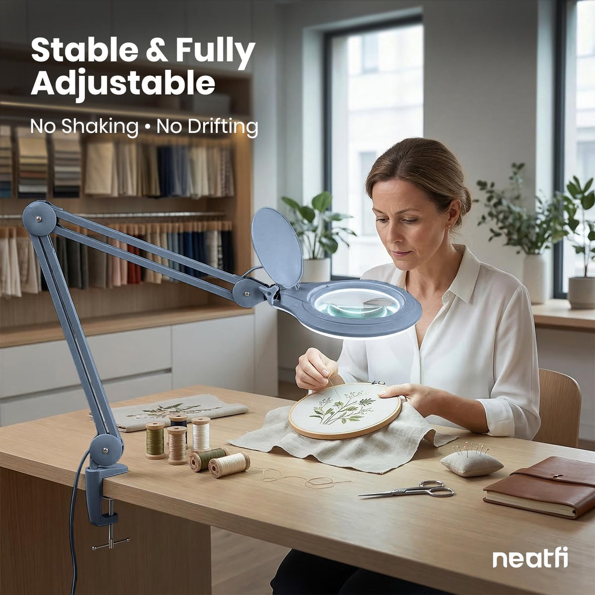 Neatfi LED Bifocal Magnifying Lamp, 1200 Lumens, 5D + 20D Lens (Gray)