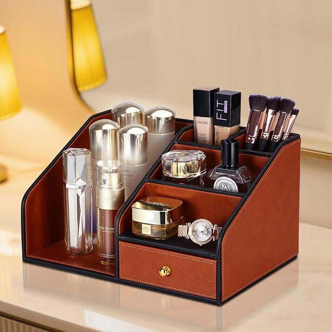 KINGFOM PU Leather Desk Organizer, Pen Pencil Holder/Book Mail Organizer Holder - Image 6