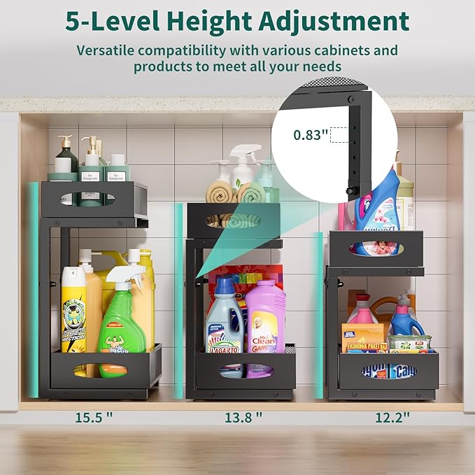 Beleeb Under Sink Organizer, Height Adjustable Organization and Storage Series - Image 3